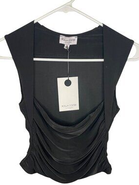 Rolla Coster Black Draped Sleeveless Cropped Top Women's Size Medium
